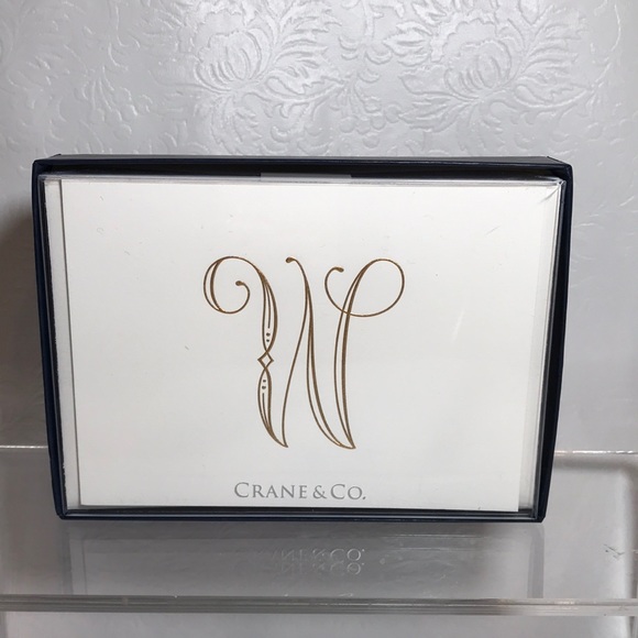 Crane & Co. Gold Engraved Inital (W) Notes on Pearl White Kid Finish Paper - Picture 1 of 3